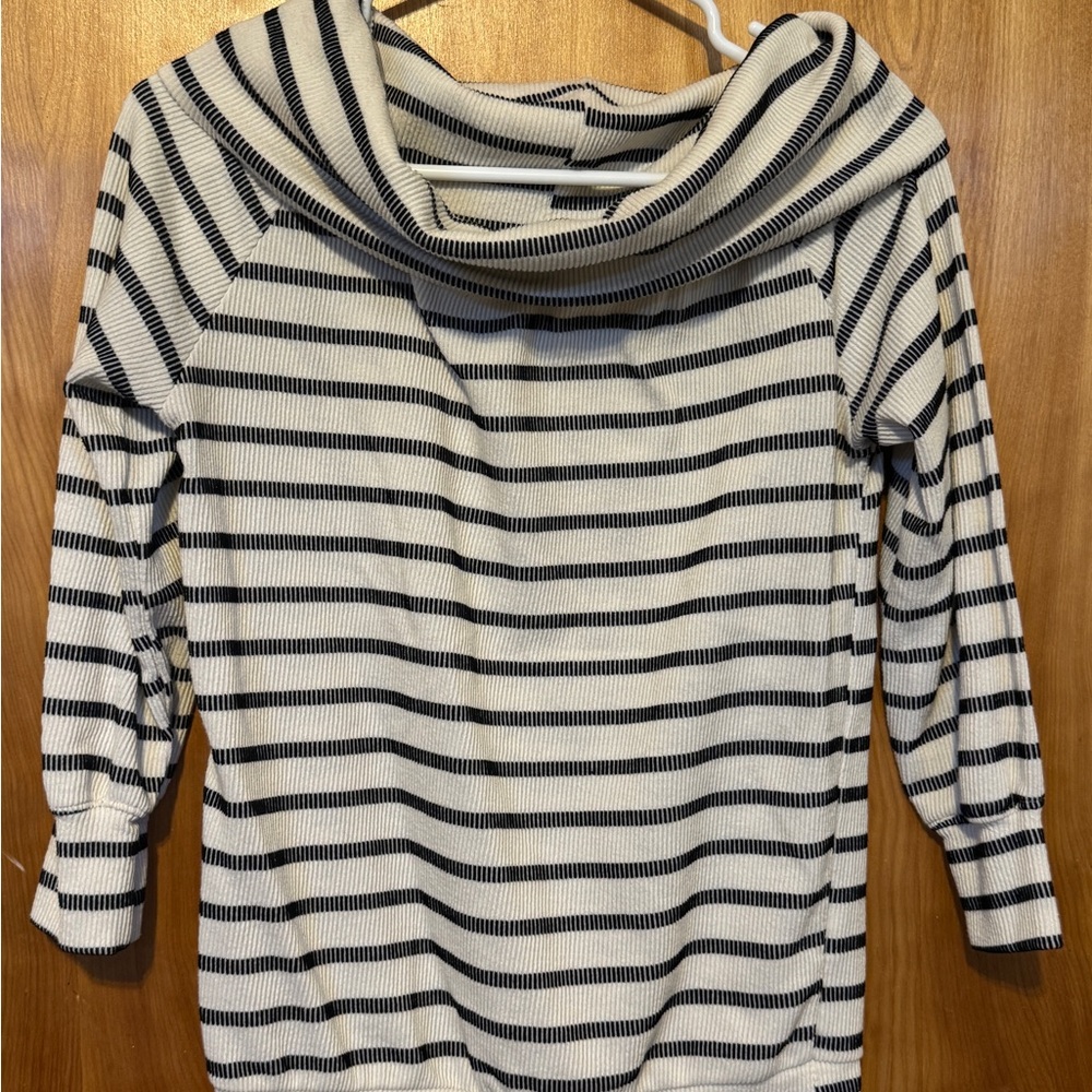 Cherish Black and Cream Striped Cowl Neck Sweater